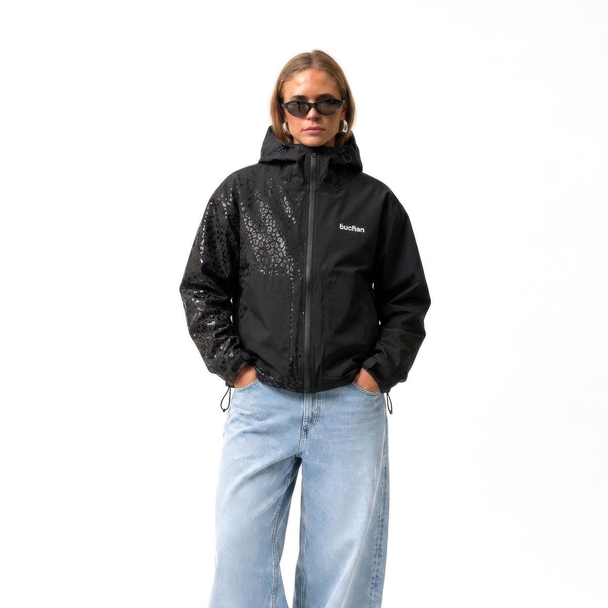 Water Reactive Cheetah Rain Jacket - Black