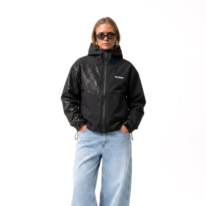 Water Reactive Cheetah Rain Jacket - Black
