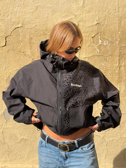 Water Reactive Cheetah Rain Jacket - Black